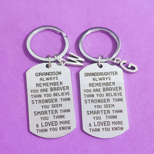 Granddaughter Grandson Keyring Creative Keys Holder Military Tags 26 Letters A-Z