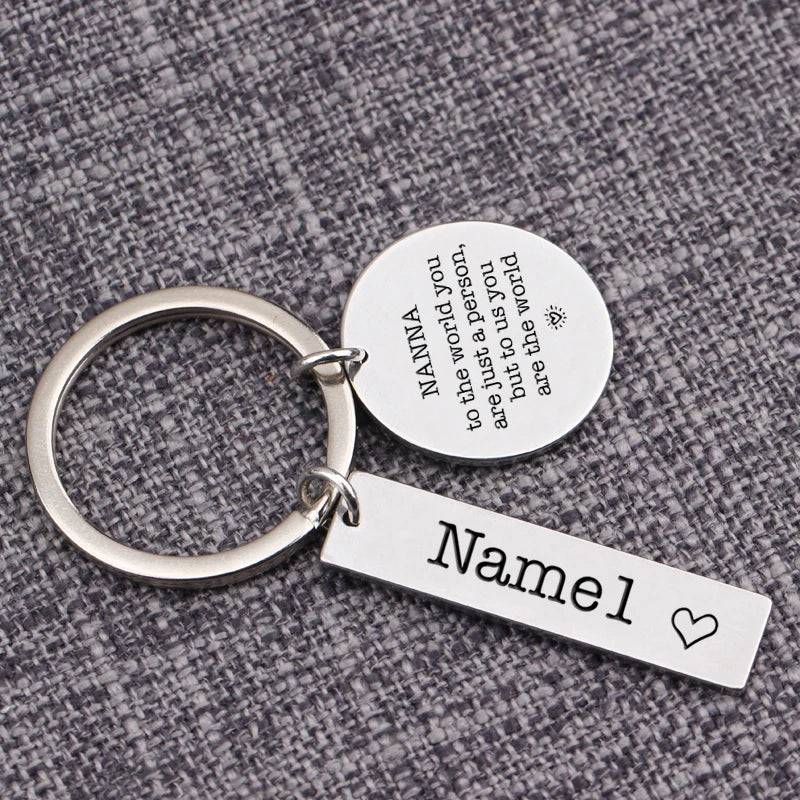 Grandma Gift Keychain Kids Names Keyring Stainless Steel Charm Jewelry