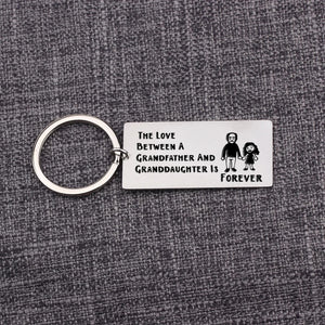 Grandpa Gift Keychain - LOVE GRANDFATHER & GRANDDAUGHTER FOREVER Keyring