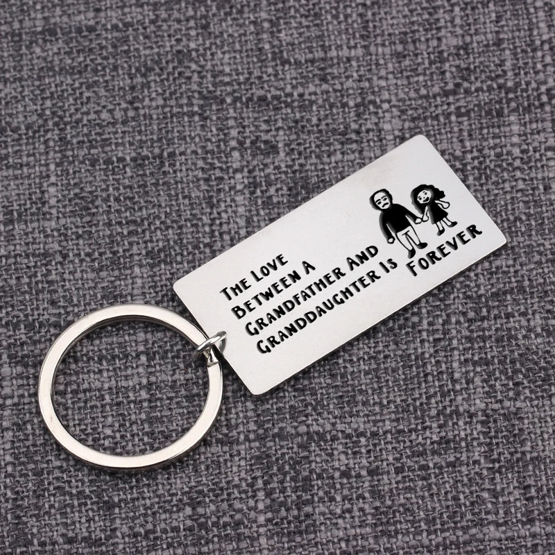Grandpa Gift Keychain - LOVE GRANDFATHER & GRANDDAUGHTER FOREVER Keyring