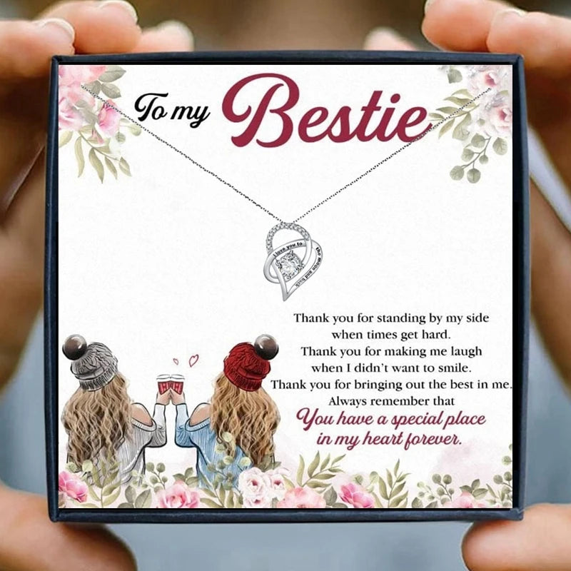 Bestie Gift Necklace for Sister Crystal Heart Female Christmas