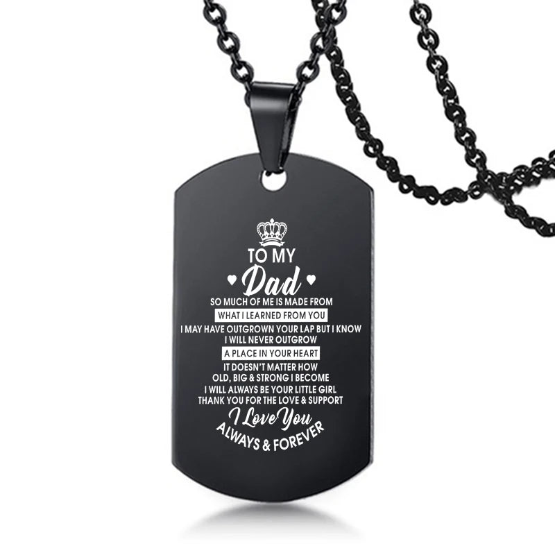 Dad Stainless Steel Necklace Men Rectangle Metal Dog Tags Pendant Necklaces