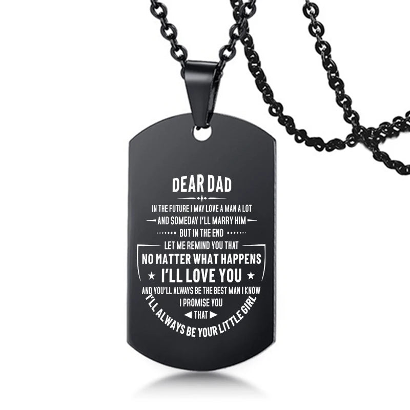 Dad Stainless Steel Necklace Men Rectangle Metal Dog Tags Pendant Necklaces