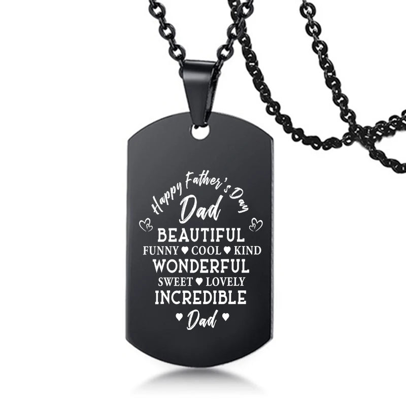 Dad Stainless Steel Necklace Men Rectangle Metal Dog Tags Pendant Necklaces