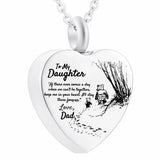 Daughter Heart Cremation Urn Necklace for Ashes, Locket Stainless Steel Pendant