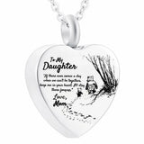 Daughter Heart Cremation Urn Necklace for Ashes, Locket Stainless Steel Pendant