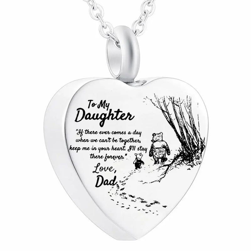 Daughter Heart Cremation Urn Necklace for Ashes, Locket Stainless Steel Pendant