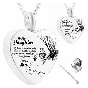 Daughter Heart Cremation Urn Necklace for Ashes, Locket Stainless Steel Pendant