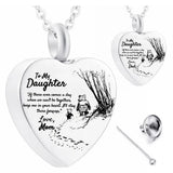 Daughter Heart Cremation Urn Necklace for Ashes, Locket Stainless Steel Pendant