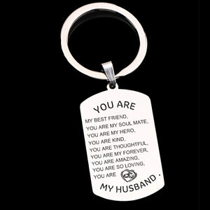 Husband Dog Tag Keychain - My Friend, My Hero, Forever
