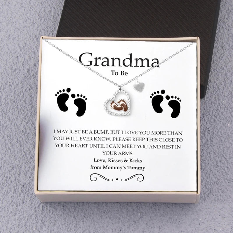 Mother's Gift Baby Feet Heart Pendant Necklace Set
