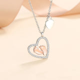 Mother's Gift Baby Feet Heart Pendant Necklace Set
