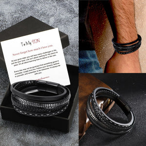 My Son Bracelet Electroplate Braided Leather with Card