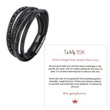My Son Bracelet Electroplate Braided Leather with Card