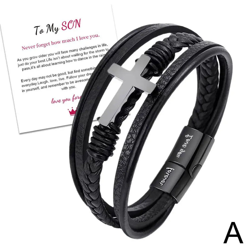 Son Love You Forever Leather Wristband Bracelet