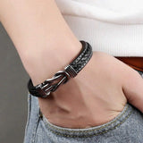 Men's Stainless Steel Braided Knot Leather Rope Bracelet