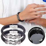 Men's Stainless Steel Braided Knot Leather Rope Bracelet