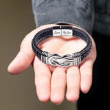 Men's Stainless Steel Braided Knot Leather Rope Bracelet