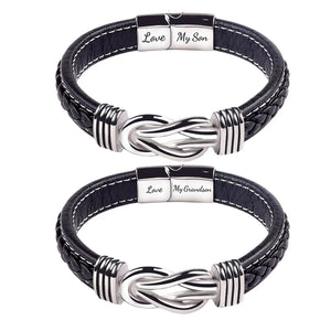 Men's Stainless Steel Braided Knot Leather Rope Bracelet