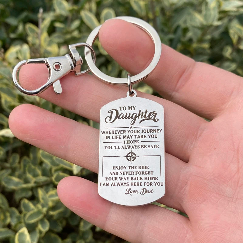 Daughter Enjoy the Ride Engraved Keychain From Dad Bag Charm