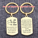 To Our Son Gift Keychain Stainless Steel Keyring: Always in one of three places