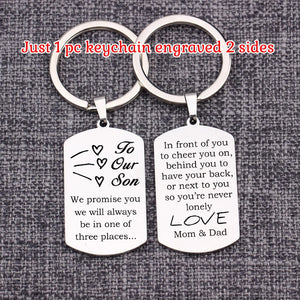 To Our Son Gift Keychain Stainless Steel Keyring: Always in one of three places