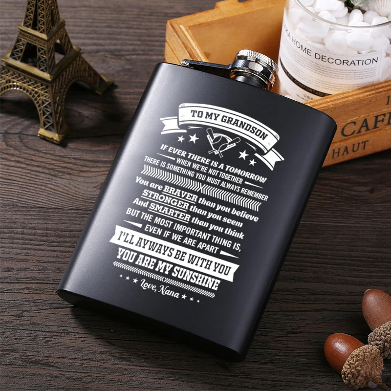 Grandson Stainless Steel Hip Flask Alcohol Bottle Whiskey Flagorn