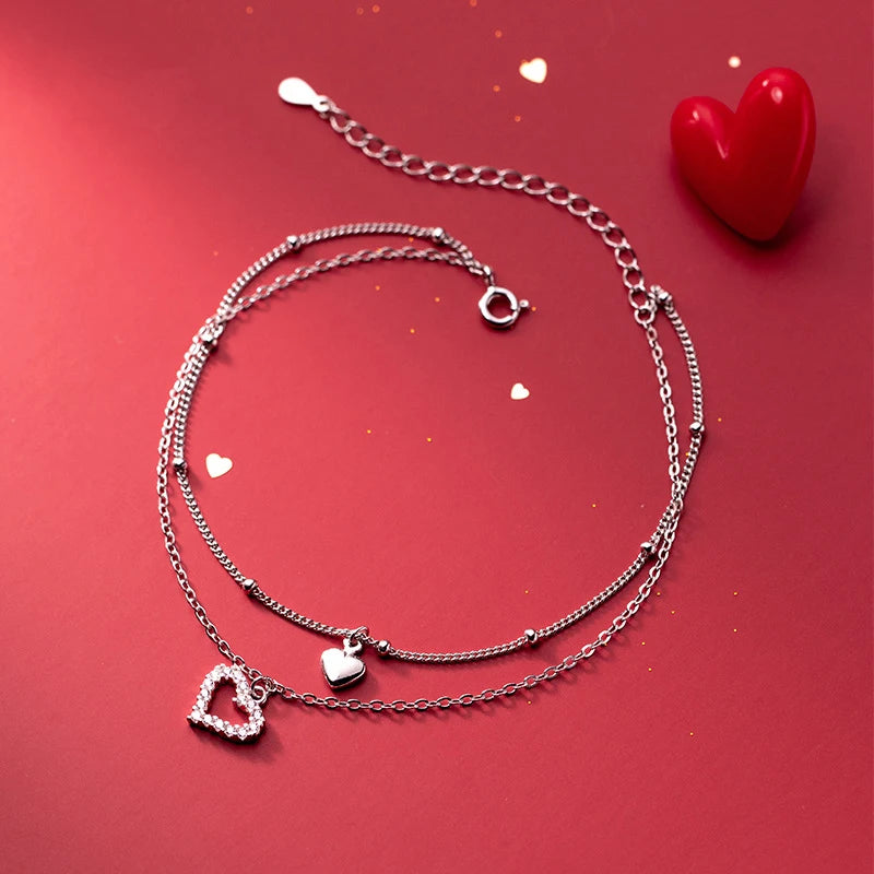 925 Silver Heart Anklets Women Love Foot Bracelet Leg Chain Jewelry