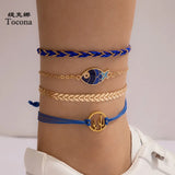 Boho Rope Anklets Set Fish Cactus Leaf Foot Chain Jewelry
