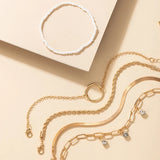 Crystal Stone Tassel Anklets Set for Women