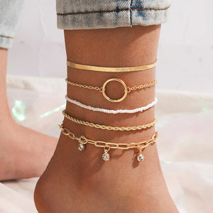Crystal Stone Tassel Anklets Set for Women