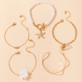 5pcs/set Summer Pearl Stone Flowers Bracelets for Women