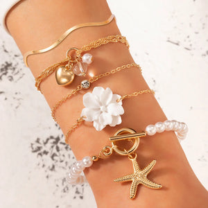 5pcs/set Summer Pearl Stone Flowers Bracelets for Women