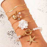 5pcs/set Summer Pearl Stone Flowers Bracelets for Women