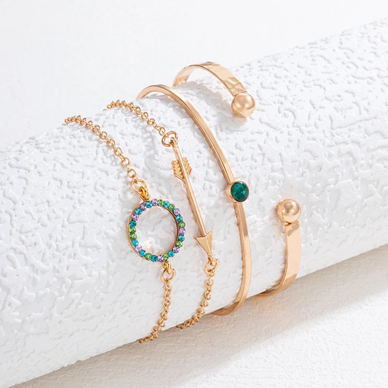 Geometric Circle Layered Bangles for Women Adjustable Charms Bracelets
