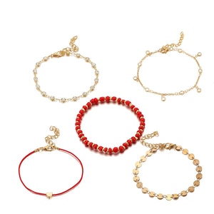 Bohemian Beaded Anklets Women Natural Crystal Feet Bracelets 5pcs
