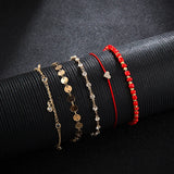 Bohemian Beaded Anklets Women Natural Crystal Feet Bracelets 5pcs