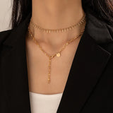Tassel Pendant Necklace Double Layer Alloy Metal Jewelry