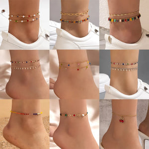 Bohemian Crystal Stone Pearl Anklets Set