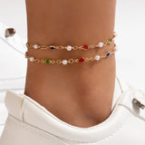 Bohemian Crystal Stone Pearl Anklets Set