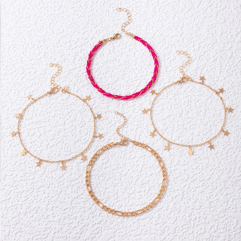 Colorful Crystal Stone Tassel Anklets Bracelets for Women Bohemian Jewelry