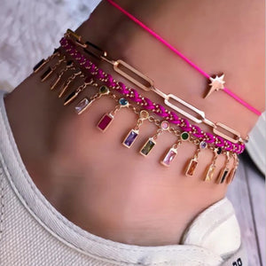 Colorful Crystal Stone Tassel Anklets Bracelets for Women Bohemian Jewelry