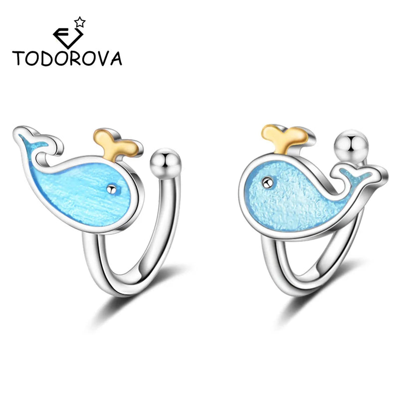 Enamel Cetaceans Clip Earrings No Piercing Women Earrings