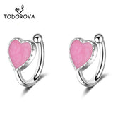 Pink Green Enamel Heart Clip Earrings No Piercing Women Ear Clip