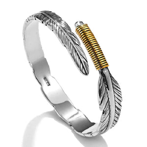 Vintage Silver Feather Cuff Bangle Bracelet Classic Retro Style
