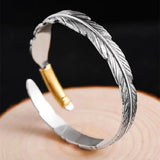 Vintage Silver Feather Cuff Bangle Bracelet Classic Retro Style