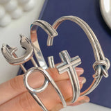 Vintage Silver Pin Knot Cross Bracelet Retro Unique Opening Bracelet Gift