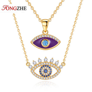 Charm Heart Evil Eye Necklace Zircon 925 Sterling Silver Women Pendant