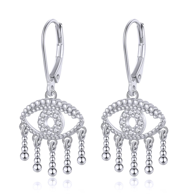 Sterling Silver Evil Eye Hoop Earrings for Women Vintage Eye Ear Stud Jewelry