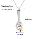 Wrench Cremation Jewelry Spanner Urn Necklace with Heart Stainless Steel Locket